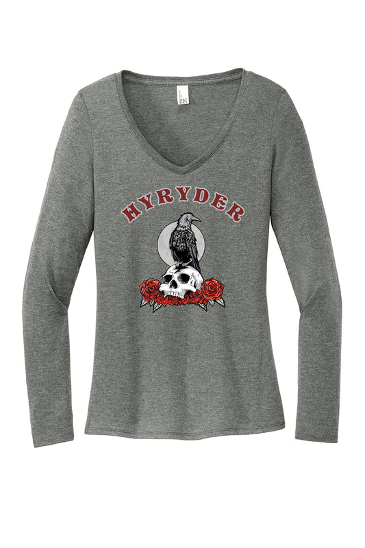Hyryder ladies v-neck long sleeve - Heathered Charcoal